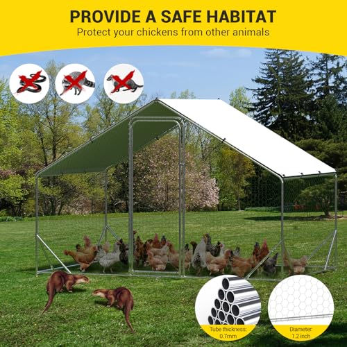 GarveeLife Large Chicken Coop, Metal Chicken Run with Anti-Ultraviolet Waterproof Cover, Spire Roof Walk in Poultry Cage, Outdoor Chicken Pen for Backyard and Farm Use, 9.8 ft x 6.5 ft x 6.5 ft - size: 118.1"L x 78.7"W x 78.7"H