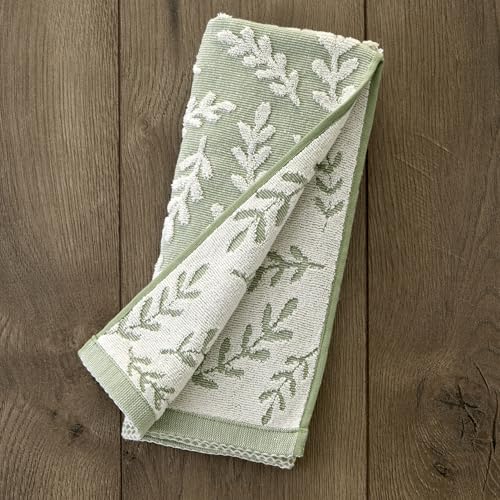 SKL Home Leaf Sprig 100% Cotton Jacquard 2pc Hand Towel Set, Reversible & Decorative for Bath/Kitchen/Bar & Gift, Sage - color: Leaf Spring, Sage