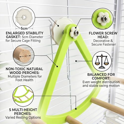 Bird Perch Toy, Interactive Rocking Parakeet Swing and Perch Combo, Wooden Exercise Wheel Bird Cage Accessories, Intelligence Puzzle Toy for Parrot, Budgies, Cockatiel, Conure, Lovebirds