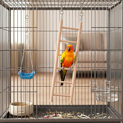 Bird Ladder for Cage, 3 PCS Bird Cage Ladder Wooden Hanging Parrot Wood Step Parakeet Ladders Climbing Small Wooden Ladders for Birds Parakeets Parrots Cockatoo Lovebirds (4 Step, 5 Steps, & 6 Steps)