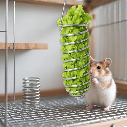 2Pcs Rat Enrichment Toys Bird Food Holder Rat Parrot Foraging Toy | Stainless Steel, Hanging Rodent Toy, Fruit Vegetable Holder, Puzzle Toy, Slow Feeder, Parakeet Foraging