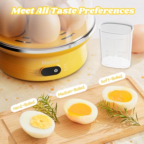 Macook Easter Rapid Egg Cooker with Touchscreen – 7-Egg Capacity, Soft/Medium/Hard-Boiled, Auto Shut-Off, BPA-Free & Dishwasher-Safe Parts, Measuring Cup Included (Yellow) - color: Yellow