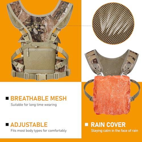 NEW VIEW Binocular Harness Chest Pack, Bino Case with Rangefinder Pouch and Rain Cover, Silent Chest Rig with 8 Pockets for Hunting, Hiking, Bird Watching - style: Base