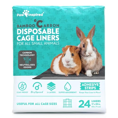 Paw Inspired Disposable Cage Liners, 28x17 Inch (C&C 2x1), 24 Count | Bamboo Charcoal Odor Controlling, Super Absorbent Pads For Guinea Pigs, Ferrets, Rabbits, Hamsters, Small Animals - size: 28x17" (C&C 2x1) - 24 ct