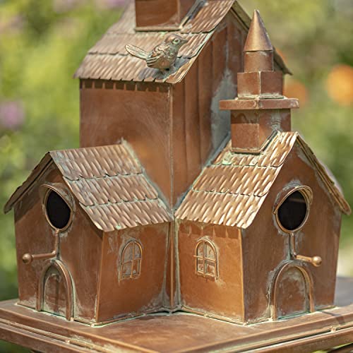 Zaer Ltd. Large Copper Colored Multi-Birdhouse Stakes, Room for 5 Bird Families in Each (XL Country Town Home Montana) - style: XL Country Town Home Montana