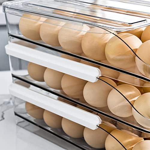 Sooyee 4 Layer Rolling Egg Container for Refrigerator, Clear, 11.2"L x 8.5"W x 2.76"H - size: 4 Layer
