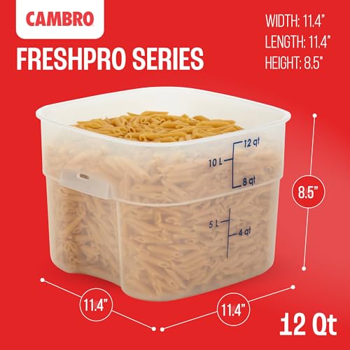 Cambro FreshPro 12 Quart (QT) Food Storage Container with Lid (Restaurant Grade) - for Food Prep, Commercial Kitchen, Pet and Dog Food Container (Translucent) - size: 12 Quart