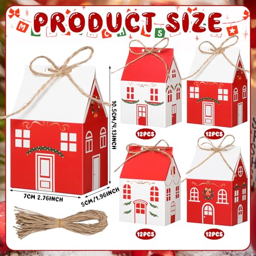 Zhanmai 48 Pcs Christmas Treat Boxes Candy Red Village Vintage Mini Gingerbread House Favor Box Christmas Party Paperboard Gift Boxes for Xmas Holiday Party Treat Cookie Goodie Snack Gift Packaging - style: Candy House
