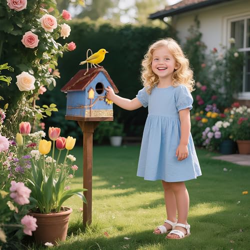 DEWEL Bird Houses for Outside Clearance, Hanging Birdhouses for Outdoors, Garden Wooden Blue Bird Houses for Outdoors, Bird Nesting Box for Bluebird Finch Swallow Wren Chickadee, Gift for Bird Lovers - color: Blue