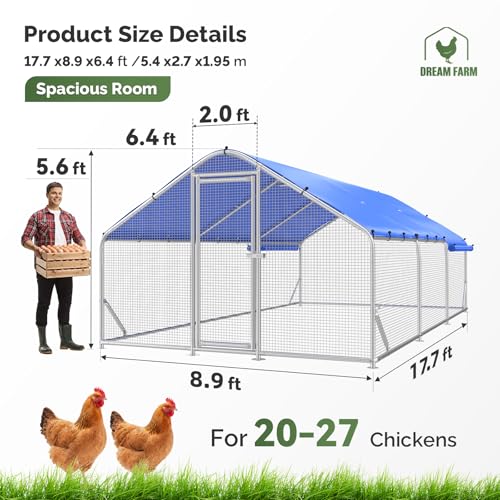 Sino Luban Large Metal Chicken Coop Run with Galvanized Hardware Cloth for 30 Chickens/Ducks, Chicken Runs for Yard with Waterproof Cover, Chicken Enclosure Pen Outdoor, Walk-in Poultry Cage