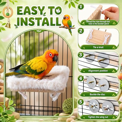 Vinsot Bird Perch for Cage, Detachable Plush Parrot Toy Hanging Bird Resting Nest for Conure, Budgie, Cockatiel, Lovebird, Canary, Finch, Hamster, Small Pets