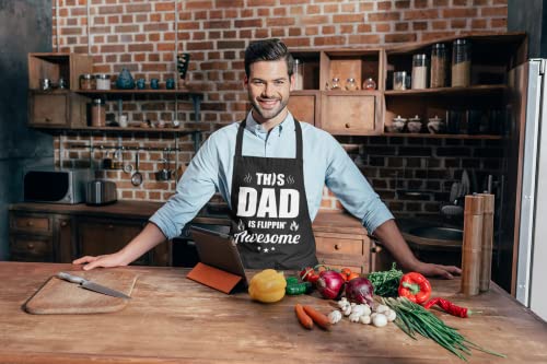 VAGAVY 100% Cotton, Black Funny Aprons for Men, Dad, Husband - Birthday, Father’s Day Grilling Gifts for Papa, Husband. - color: This Dad is Flippin' Awesome