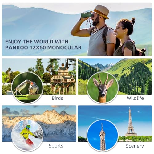 12x60 Powerful Monocular for Adults High Powered, 2026 New Version, Smartphone Adapter Tripod Plus Portable Bag, Larger Vision Monoculars with BAK4 Prism & FMC Lens, for Bird Watching Hiking - size: 12x60