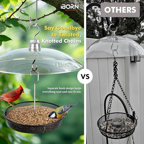 iBorn Hanging Bird Feeder Tray, Metal Mesh Bird Feeder Bowl with Thick Metal Hanger, Sturdy & Durable Bird Feeders for Outdoors, Easy to Refill & Clean, Pack of 2, Black - size: Bird Feeder Tray Only,Pack of 2