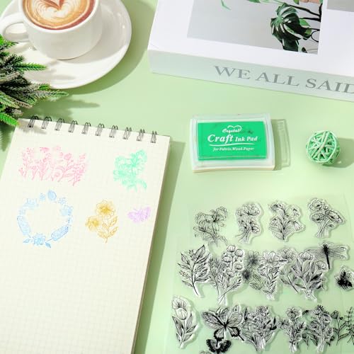 Whaline 5 Sheets Wildflower Clear Stamps Floral Leaves Butterfly Silicone Transparent Stamps for DIY Craft Card Making Scrapbooking Embossing Album Decor - style: Wildflower