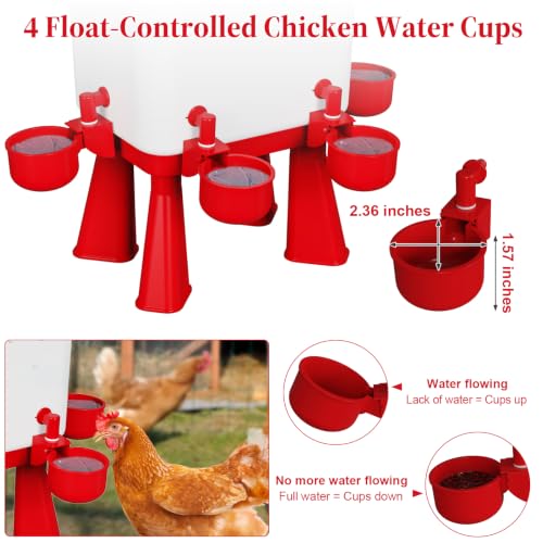 2 Pack 3 Gallon Chicken Waterer with 10 Chicken Water Cups, No Spill Poultry Waterer with Stand Legs, Hooks and Screws, Chicken Water Feeder for Coop, Ducks, Hens, Farm, Backyard Chickens (Red) - color: Red, size: 2pcs