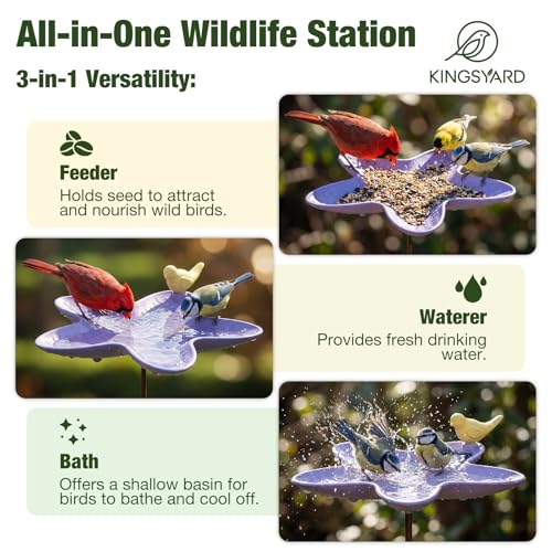 Kinsgyard 2 Pack Free Standing Tray Bird Feeders with Adjustable Pole, Wild Bird Bath for Outdoor Garden Yard Decor, Large Seed Capacity, Easy to Clean and Refill, Yellow & Purple - color: Yellow & Purple