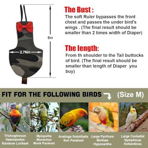 Bird Diaper Washable Reusable Parrot Flight Suit Nappies Protective Breathable Parrot Nappy Clothes for Parakeet, Macaw, Budgie, Canary, Cockatiel (Camouflage, Medium) - size: Medium