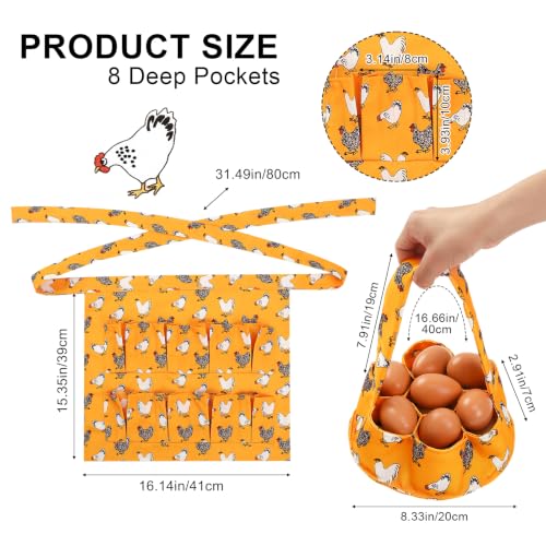 Egg Collecting Apron and Basket, 8 Pouches Chicken Egg Apron for Kids, 7 Pouches Egg Basket for Gathering Fresh Eggs - color: Yellow