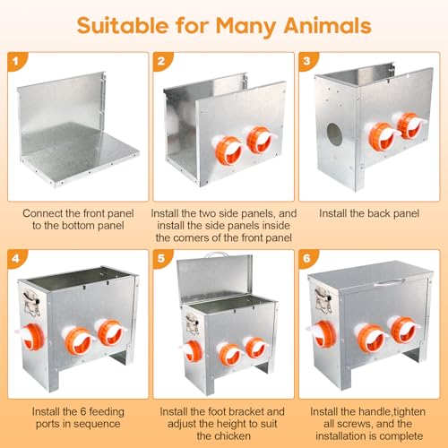 Automatic Chicken Feeder Large Capacity Metal Poultry Feeder 25lbs 4-Ports - color: 25lb with 4 Ports