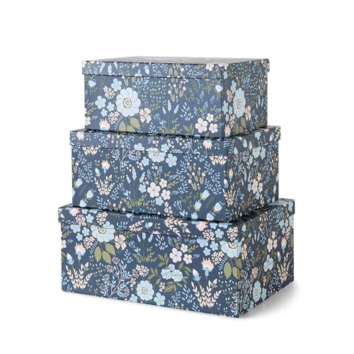 Soul & Lane - Nightfall Bloom Decorative Storage Boxes with Lids, Set of 3 | Large Nesting Cardboard Keepsake Boxes for Photos and Memories, Floral Photo Storage Containers for Home Decor - color: Nightfall Bloom