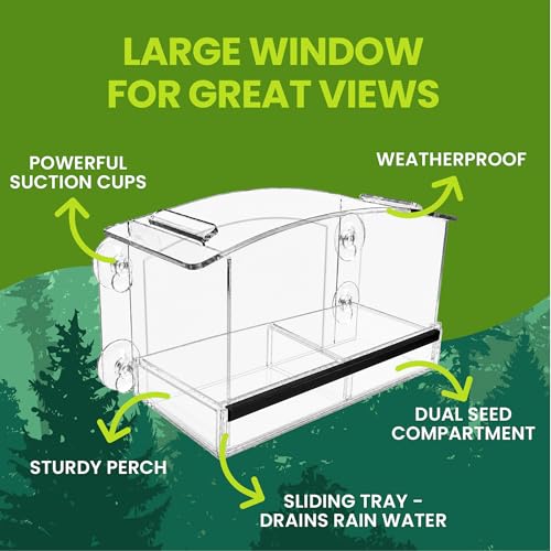 Acrylic Clear Window Bird Feeder with Strong Suction Cups, Removable Sliding Seed Tray, Weather-Resistant & Easy to Clean for Window Viewing, Earth-Friendly Dome - size: Style: Eco-Friendly Dome