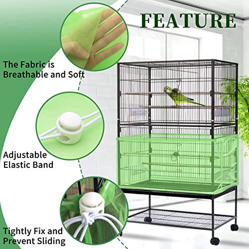 Daoeny 2Pcs Large Bird Cage Cover, Bird Cage Seed Catcher, Adjustable Soft Airy Nylon Mesh Net, Birdcage Cover Skirt Seed Guard for Parrot Parakeet Macaw African Round Square Cages (Blue + Green) - color: Blue & Green, size: 118 x 15.7 inch