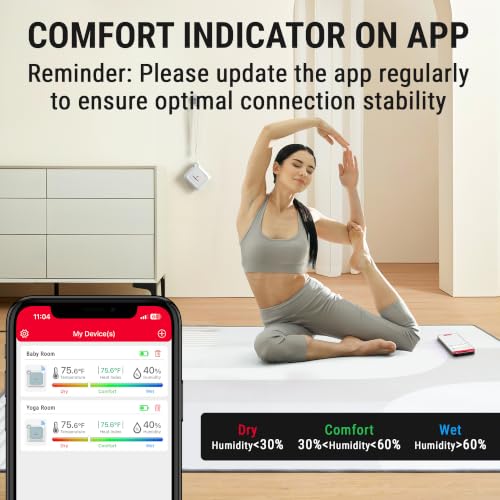 TempPro TempAir Bluetooth Thermometer Hygrometer, 260 ft Temperature Sensor | Greenhouse Thermometer with Remote App Control, Temperature and Humidity Monitor with 2-Year Data Logging Export
