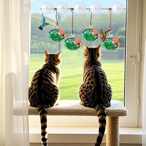 Pozfun Set of 3 Hummingbird Feeders for Outdoors Hanging,Hand-Blown Glass Hummingbird Feeder with Silicone Feeding Perch,Never Leak,Gardening Gifts for Woman Man(Red) - color: Dotted Green