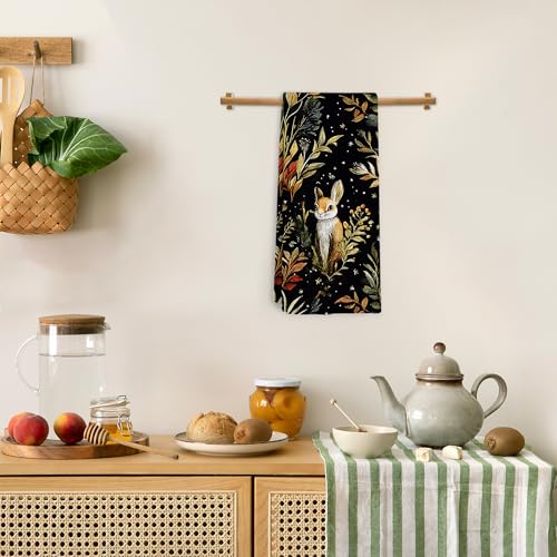 Dark Cottagecore Mushroom Kitchen Towels, Fox Bunny Botanical Hand Towels for Bathroom, Vintage Whimsical Mushroom Dish Tea Towel for Farmhouse Kitchen Decor, 16x24 Inch - color: Fox Floral
