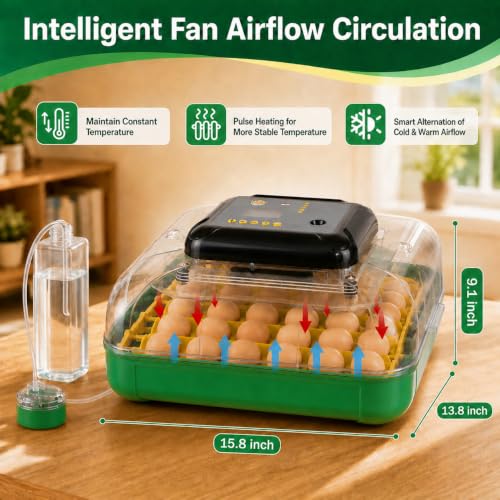Egg Incubators for Hatching 30 Eggs with Temperature Humidity Control,Green | Chicken Incubator with Humidity Display Auto Water Filling,Quail Incubator with Automatic Egg Turning - color: grass green