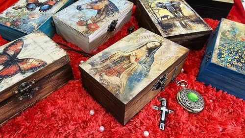 RK Collections Our Lady of Guadalupe Virgin Mother Mary Rosary Box. Vintage Woodem Prayer Box for Religious Gift. Trinket case Holder (6.5 x 4.25 x 2.25 inches) - style: Mother Mary/Lady of Guadalupe