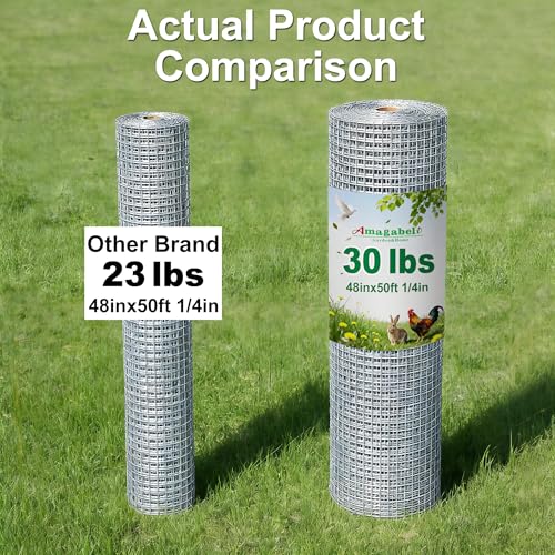Amagabeli Galvanized Hardware Cloth 1/4 inch 48 x 50 ft 23 Gauge Chicken Wire Fence Welded Wire Mesh Roll Plant Supports Poultry Netting Garden Bed Animal Cage Snake Rabbit Gopher Rodent Proof - size: 1/4" 48"x50'