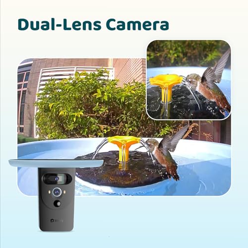 Smart Bird Bath with Camera Solar Powered & Fountain & Stand, Dual-Lens Camera for Wildbird Watching, Auto Capture Bird Videos & Motion Detection - AI by Subscription - style: AI by Subscription