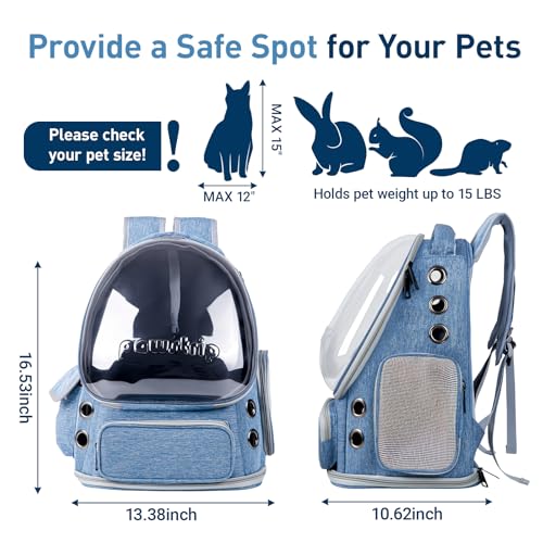 Cat Backpack Carrier with Large Space Bubble Window, Airline Approved Breathable Pet Carrier for Small Dogs Cats up to 15lbs, Foldable for Travel Hiking & Outdoor Use - color: Blue