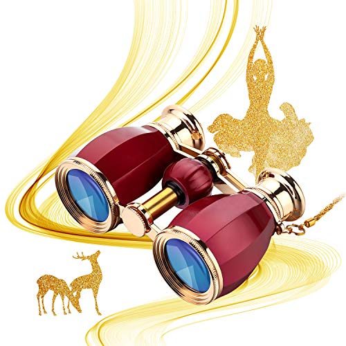 ESSLNB Opera Glasses Binoculars for Women Adults 4X30mm Theater Glasses Compact Binoculars for Theater and Concerts Antique with Case Removable Chain (Red) - color: Red