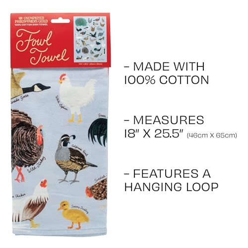 The Unemployed Philosophers Guild Fowl Towel - 100% Cotton Bird Themed Novelty Kitchen Dish Towel Featuring Ducks, Chickens, Swans, and More, 18" x 25.5"