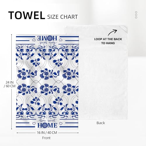 Blue Kitchen Towels Boho Floral Dish Towels for Kitchen Drying | Decorative Hand Tea Towel Set of 2, Absorbent Cute Dish Cloths for Bar Bathroom Decor, Housewarming Gifts for Women - color: Blue