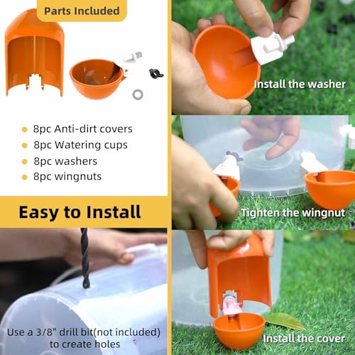 Large Automatic Chicken Water Cups w/Anti-Dirt Cover for Poultry -5 Pack | Large cups; w/ Anti-Dirt Cover