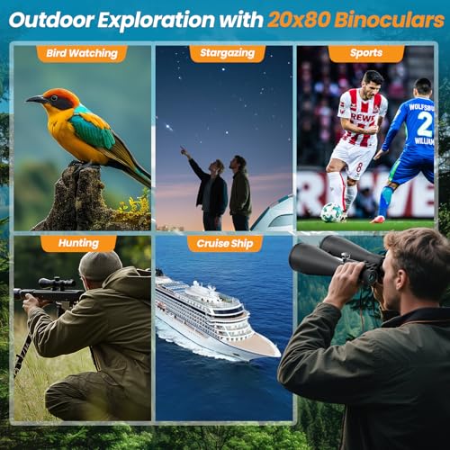 Aurosports 20x80 High Powered Binoculars, 80mm Large Aperture for Adults | Clear low light vision, Long range, 80mm objective lens - size: 20x80