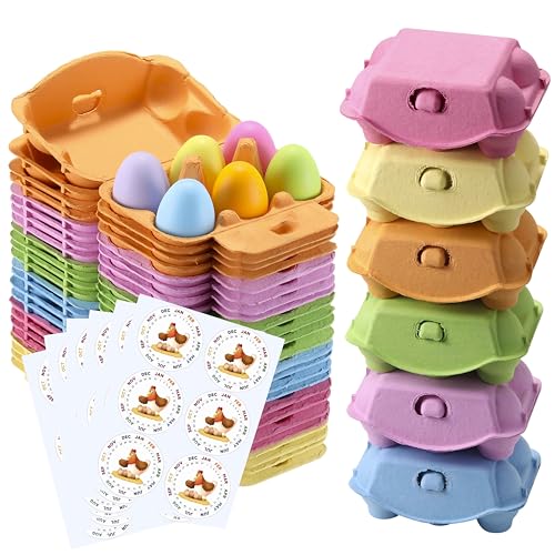 Colored Egg Cartons 120 Pack, Half Dozen Egg Cartons Colorful with Labels | Paper Pulp Vintage Easter Color Egg Cartons 6 Six Count CT for Chicken Egg Reusable, Basket Box Container Holder Storage - size: 120 Pcs Color Egg Box
