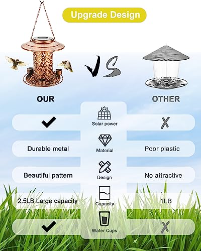 Solar Bird Feeders for Outdoors, Metal Hanging Bird Feeder with 3 Water Cups,Rust Resistant, Solar Garden Lantern for Outdoors Decor,The Perfect Choice for Gift(2.5LB)