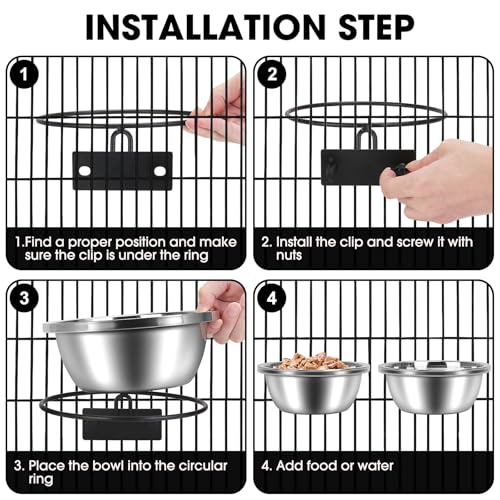 Crate Bowls for Large Dogs, ShineMe Heavy Duty Hanging Dog Bowls for Kennel Cage Crates, No Spill Stainless Steel Dog Crate Water Bowl or Large and Medium Dogs, 56oz, Set of 2 - color: Silver (56oz+56oz)