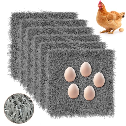 Hamiledyi Chicken Nesting Pads 6 Pcs Washable and Reusable Nesting Pads for Chicken Coop Artificial Grass Rug Carpet Synthetic Turf Mat Garden Lawn Bedding for Chicken Hen Small Pets(Grey, 12"x12") - size: 6 Pcs Grey