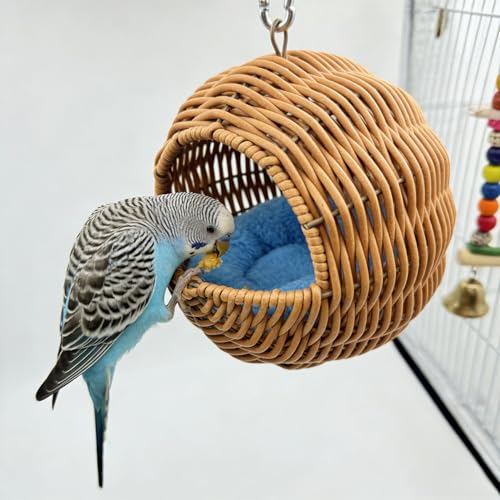 Rattan Bird Nest for Cage Hanging Parakeet Bed Hammock Hideout | Lay Eggs Canary Nest Sleep Parakeet Warm House Hut Parrot Cage Accessories for Cockatiel Budgerigar Finche Canaries - style: Half-circular opening