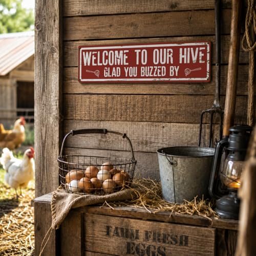 Rustic Apiary Signs, Honey Bee Trail Metal Sign, Welcome to our Hive Metal Signs, Retro Metal Tin Sign, Apis Keeper Decor, Backyard Farm Decor, Outdoor Bee Lover Gifts 15.8x4 Inch - color: Farmhouse 11