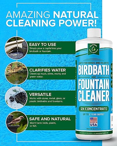 Birdbath & Fountain Cleaner - 16 oz Fountain Maintenance Outdoor Indoor - Bird Bath Cleaner