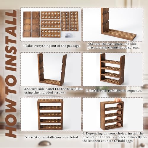 60 Egg Holder Countertop and Wall Mounted, 5 Tier Wooden Fresh Egg Storage Rack for Gathering Backyard Chicken Eggs Rustic Farmhouse Kitchen Decoration Organizer