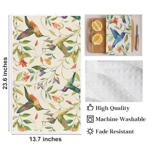 2 Pcs Vibrant Hummingbird Kitchen Towels, Housewarming Gifts | Floral Art Decorative Absorbent Microfiber Dish Cloth Tea Towel, Waffle Soft Hand Towels for Farmhouse Home Bathroom - color: Multi 0439