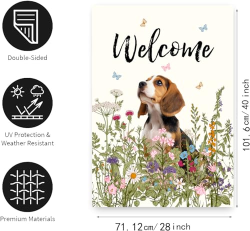 Floral Beagle Garden Flag Spring Summer House Flags 28 x 40 Double Sided Flower Dog Yard Flags for Outside Large Outdoor Welcome Flags - color: p-beagle